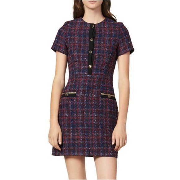 Sandro Red and Blue Tweed Mini Dress - Picture 1 of 7